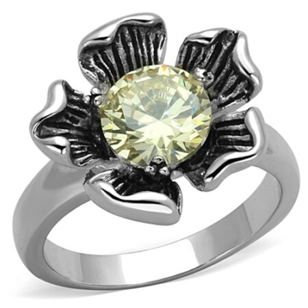 Rhodium Brass Ring with AAA Grade CZ in Citrine Yellow