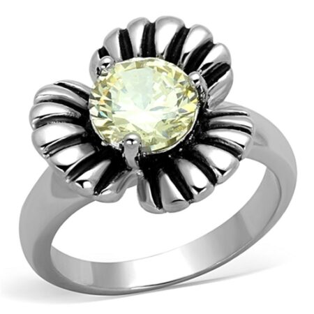 Rhodium, Brass Ring with AAA Grade CZ in Citrine Yellow