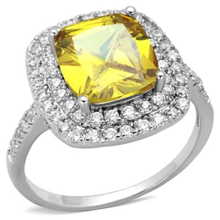 Rhodium Brass Ring with AAA Grade CZ in Topaz