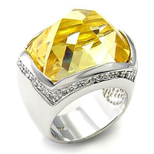 Rhodium 925 Sterling Silver Ring with AAA Grade CZ in Citrine