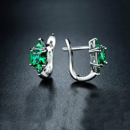 3.00 CTW Princess Cut Green Emerald Hoop Earrings