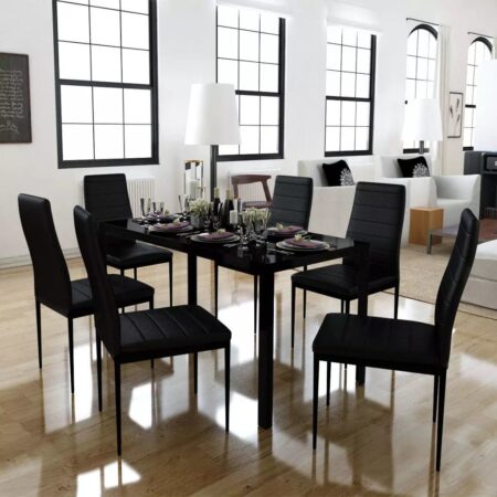 Seven Piece Dining Table And Chair Set Black - Black