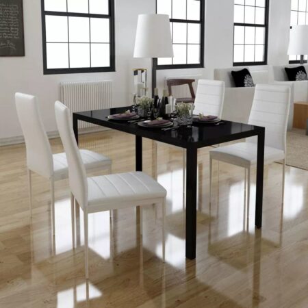 Five Piece Dining Table and Chair Set Black and White - Multicolor