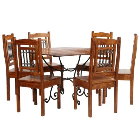 Dining Table Set 7 Piece Solid Acacia Wood with Sheesham Finish - Brown