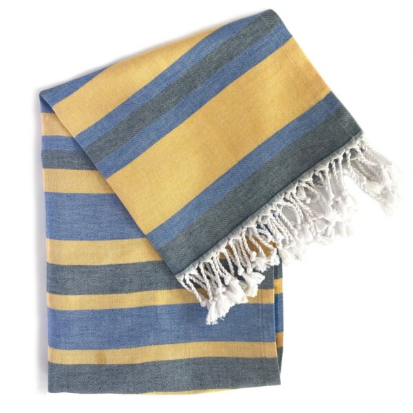 Denim and Yellow Striped Design Turkish Beach Blanket