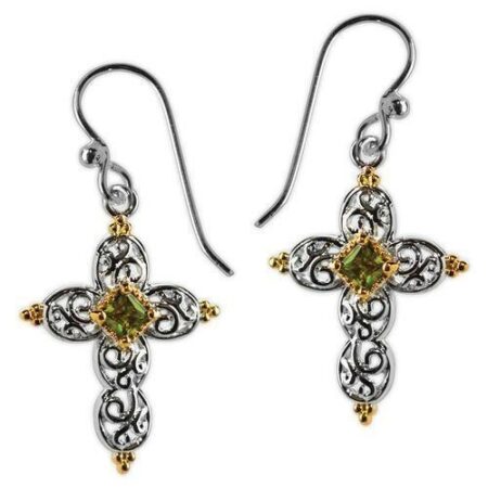 Splendor Earring Collection: Silver Open Heart with Gold and Olivine