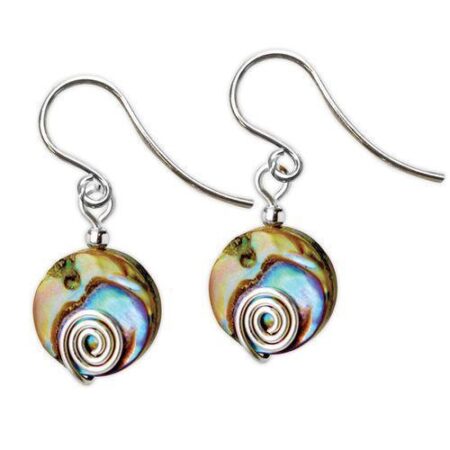 Abalone Disc with Silver Spiral Earrings