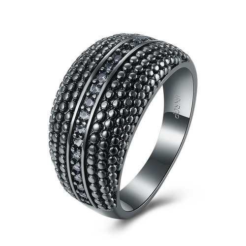 Vintage Black Gold Black Row Pave Ring with Crystals