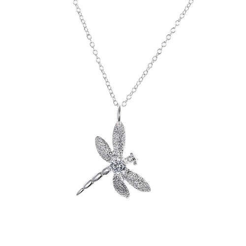Women's Dragonflly Necklace in 18K White Gold Plated