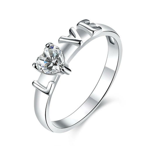Silver Plating White "Love" Sleek Ring