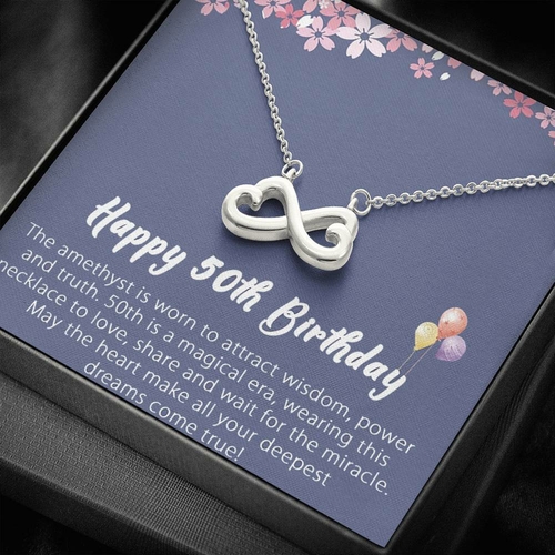 Happy 50th Birthday 18K White Gold Plated Infinity Heart Necklace
