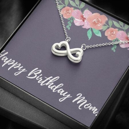 "Happy Birthday MOM" 18K White Gold Plated Infinity Heart Necklace