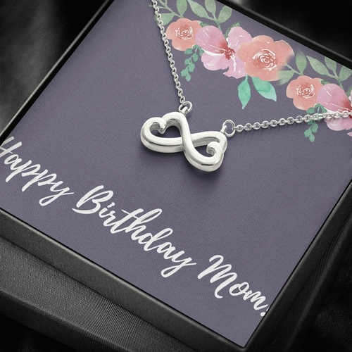"Happy Birthday MOM" 18K White Gold Plated Infinity Heart Necklace
