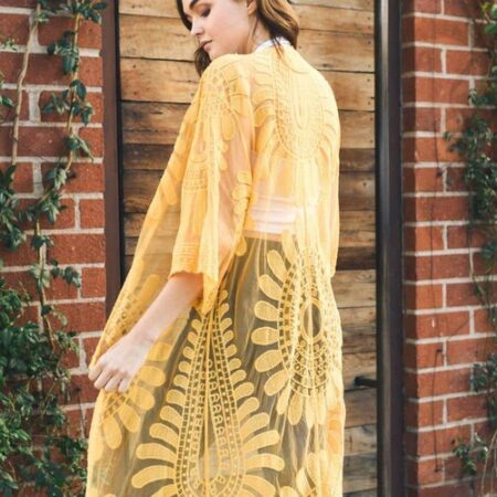 Mustard Bohemian Lace Embroidered Kimono