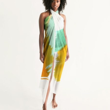 Sheer Swimsuit Cover Up Abstract Print Orange and Green