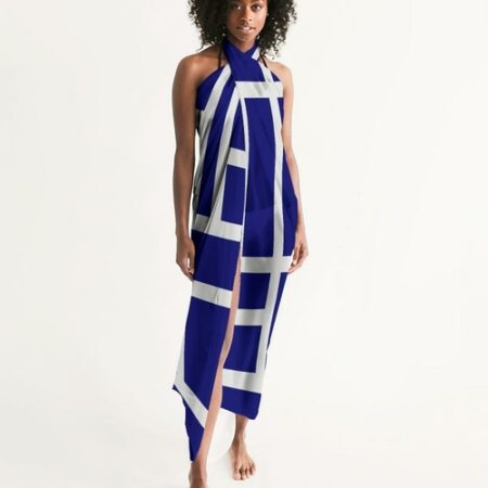 Sheer Sarong Swimsuit Cover Up Wrap / Geometric Dark Blue