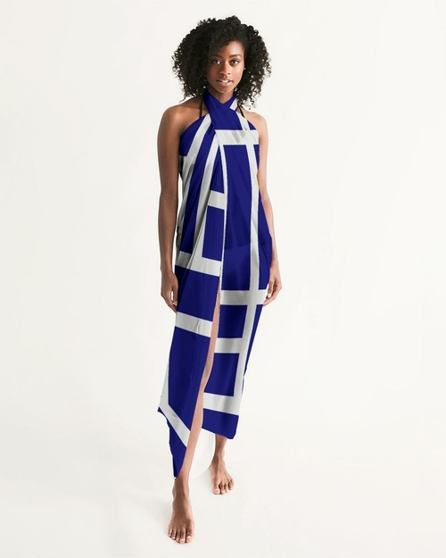 Sheer Sarong Swimsuit Cover Up Wrap / Geometric Dark Blue