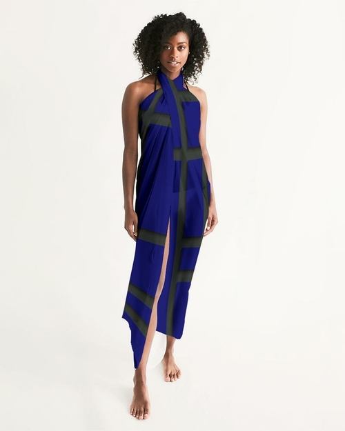 Sheer Sarong Swimsuit Cover-Up Wrap / Geometric Dark Blue