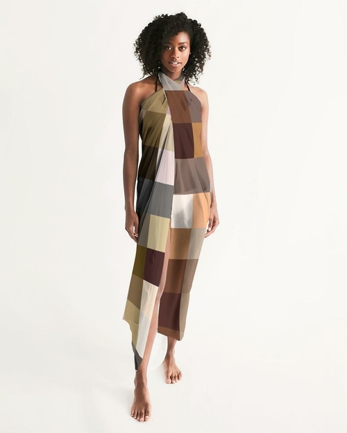 Sheer Sarong Swimsuit Cover Up Wrap / Brown Colorblock