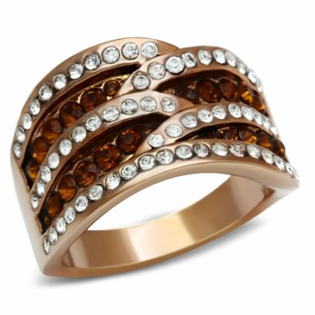 Rose Gold - Ion Plating, Brass Ring with Top Grade Crystal