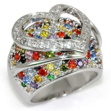 Rhodium Brass Ring with AAA Grade CZ in Multi Color