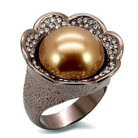 Chocolate Gold Brass Ring with Synthetic Pearl in Brown
