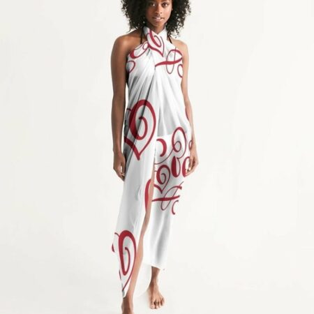 Sheer Sarong Swimsuit Cover Up Wrap / White and Red