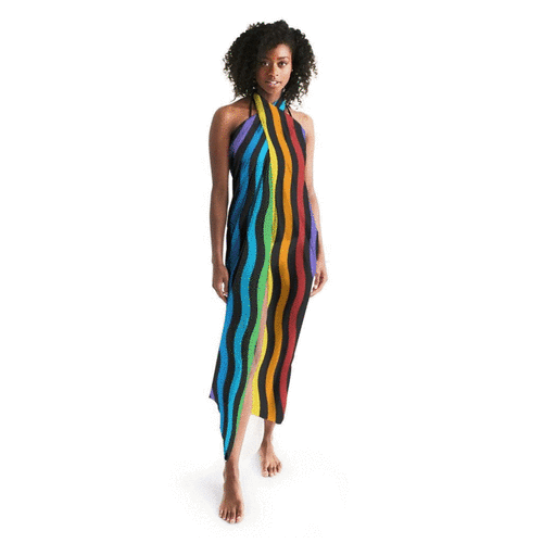 Sheer Rainbow Striped Swimsuit Cover-Up