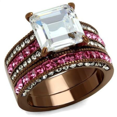 Coffee light, Stainless Steel Ring with AAA Grade CZ