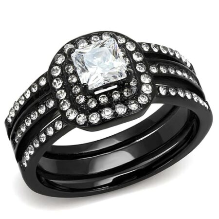 IP Black (Ion Plating) Stainless Steel Ring with AAA Grade CZ