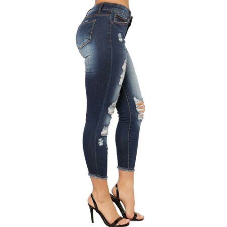 Women's Ripped Mid Rise Destroyed Skinny Jeans