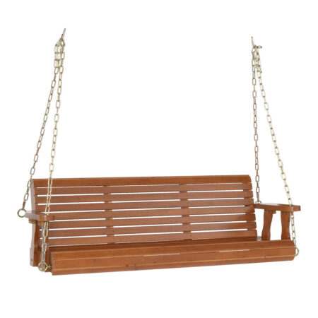 5ft Cedar Double Wooden Swing with Iron Chain - Dark Brown