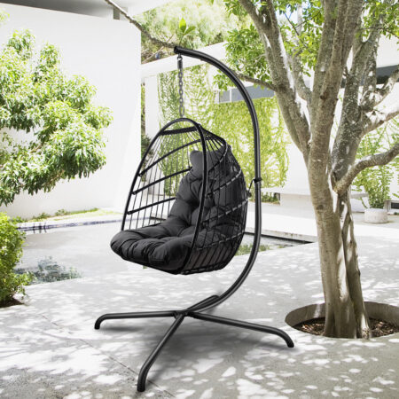 Swing Wicker Hanging Chair With Stand (Includes Cushion and Pillow
