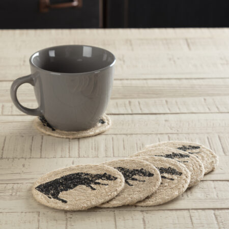 Sawyer Mill Charcoal Cow Jute Coasters (Set of 6)