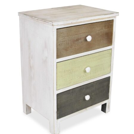 Distressed Gray and White Side Cabinet with 3 Drawers