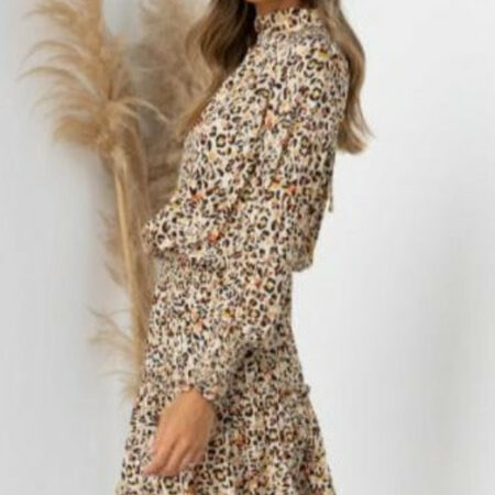 High Neck Leopard Print Dress