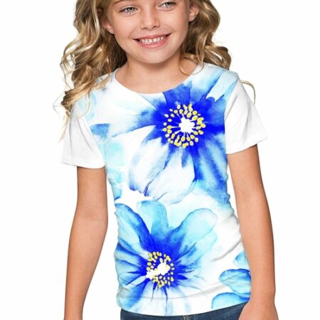 Blue Floral Print Designer T-Shirt