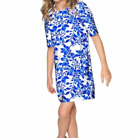 Whimsy Grace White and Blue Printed Dress