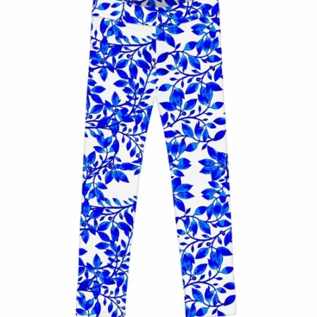 Whimsy Lucy White and Blue Cute Printed Leggings