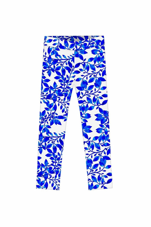 Whimsy Lucy White and Blue Cute Printed Leggings
