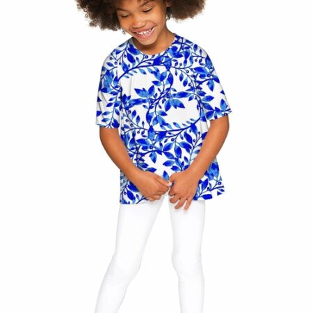 Whimsy Sophia Blue and White Print Sleeved Top