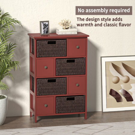Storage Cabinet, Accent Cabinet, With 4 Drawers And 4 Baskets - Red