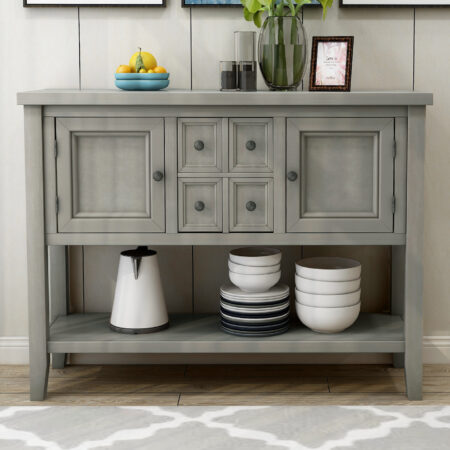 Buffet Sideboard Console Table with Bottom Shelf - Antique Gray