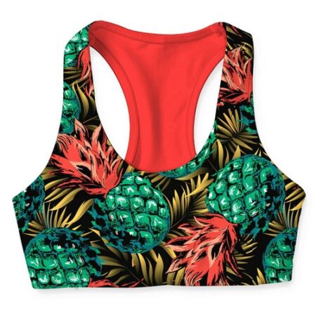 Coral Pineapple Print Seamless Yoga Bra