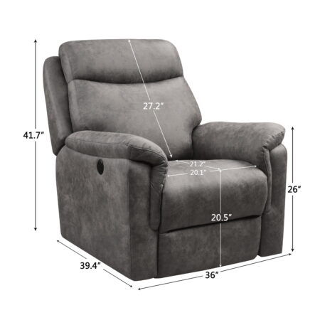 Brown, Air Leather - Power Recliner with USB port, 36.2 x 39.37 x 41.7 - inches