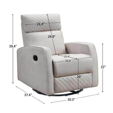 Cream Air Leather, Glider and Swivel Manual Recliner, 30.31 W X 37.4 D X 39.4 H - inches