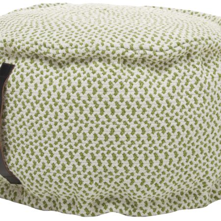 Green and White Round Pouf Ottoman, 20 - inches