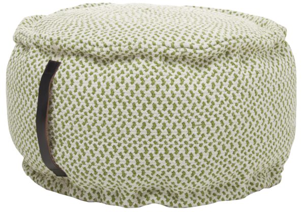 Green and White Round Pouf Ottoman, 20 - inches
