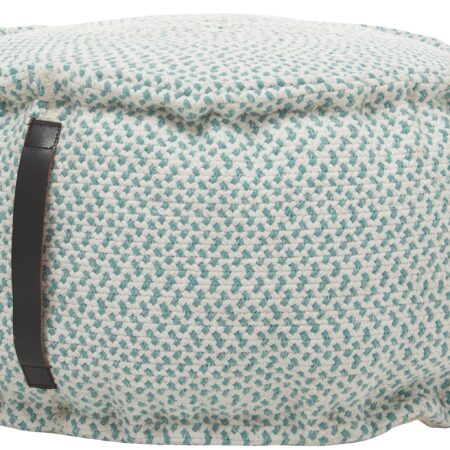 Teal and White Round Pouf Ottoman, 20 - inches