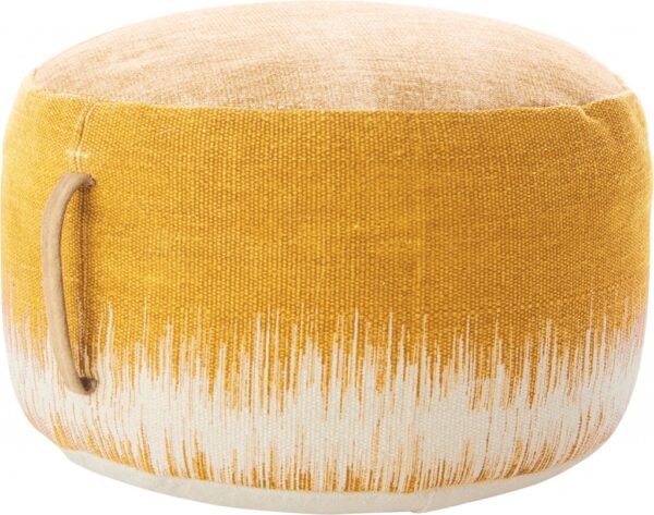 Rustic Yellow Abstract Round Pouf Ottoman, 20 - inches